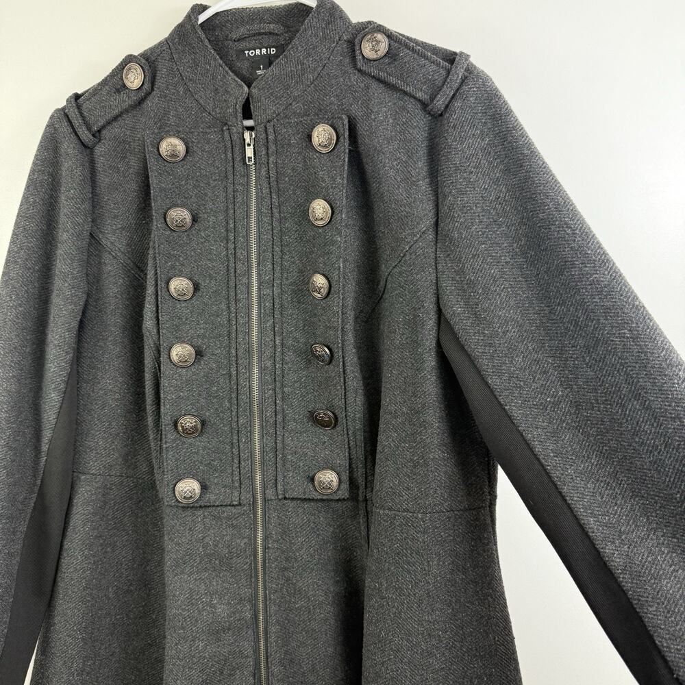 Torrid Gray Military Coat 1X Long A Line Wool Blend Full Zip Gorpcore Winter - Picture 8 of 16